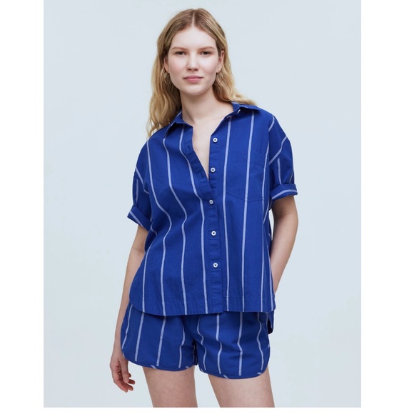 NWT Madewell Oversized Boxy Button-Up Poplin Shirt in Pure Blue, Size S - Picture 1 of 14